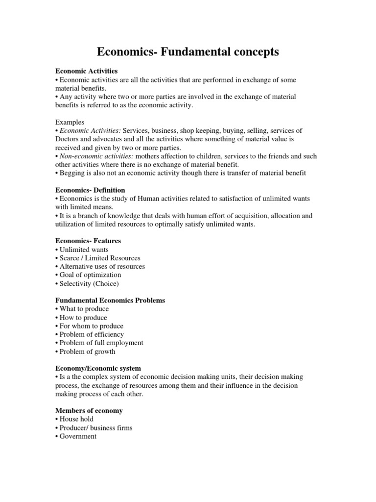 Economics Fundamental Concepts Pdf Microeconomics Economics