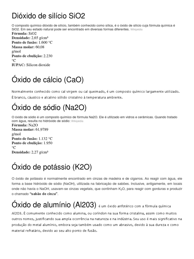 Dióxido de Silício: Propriedades e Fórmula | PDF