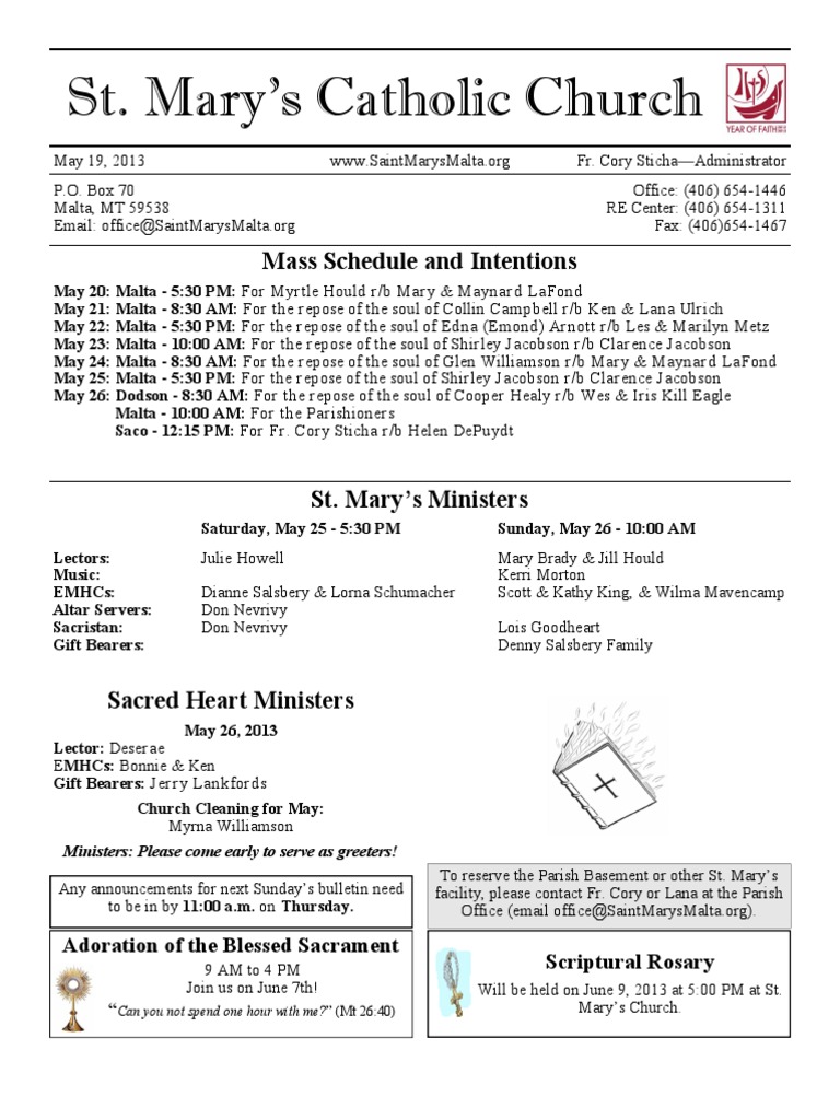 St. Mary's Catholic Church Mass Schedule and Intentions PDF