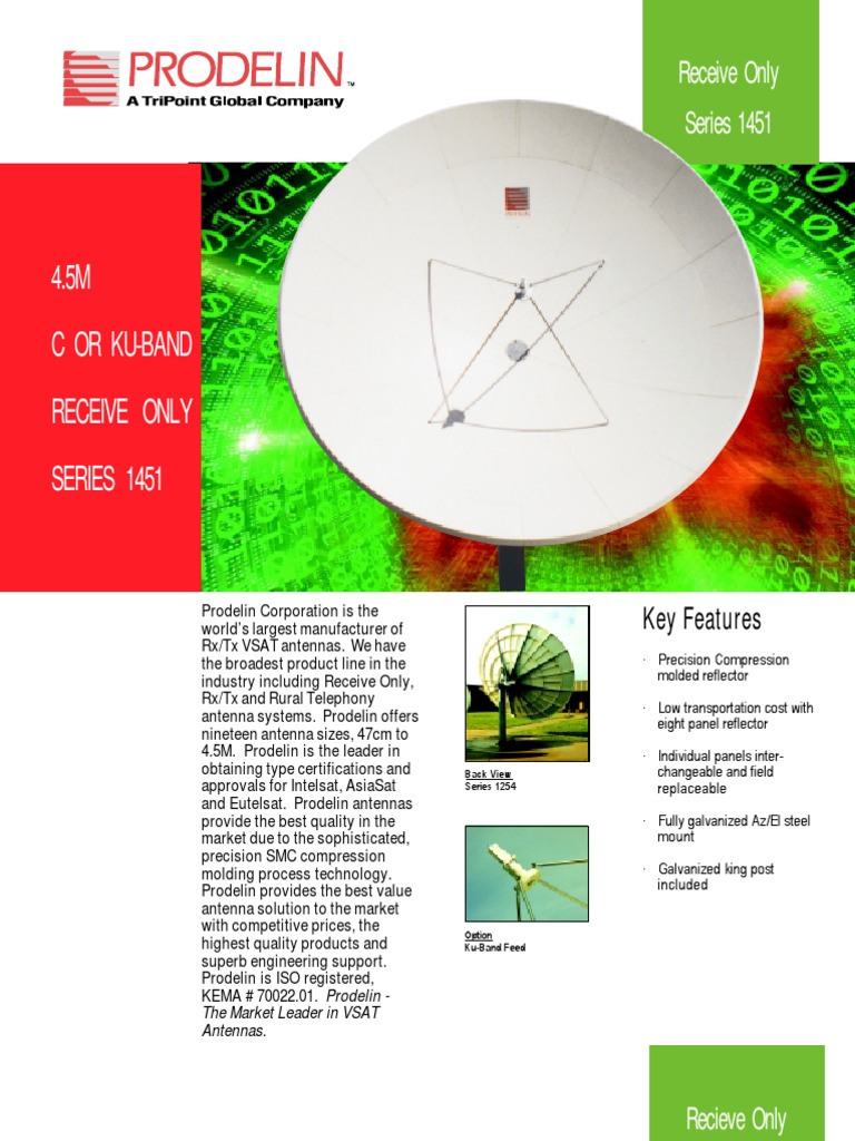 Prodelin 4.5m Serie 1451 C or Ku Band | PDF | Antenna (Radio) | Decibel