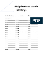 Williston Neighborhood Watch Meetings: Meeting Location: - Date: - Time: - Attendance