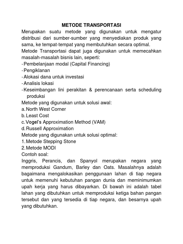 Contoh Soal Metode Vogels Approximation Berbagi Contoh Soal