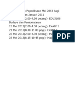 Jadual Waktu Peperiksaan Mei 2013 Bagi PISMP Ambilan Januari 2011