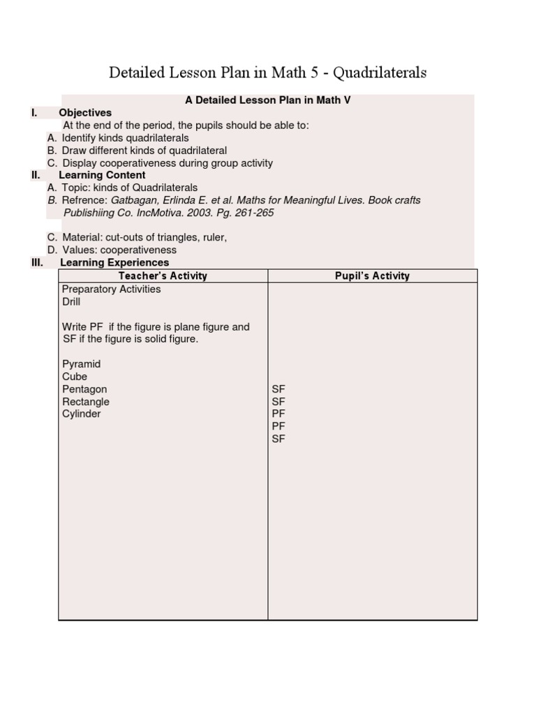 Detailed Lesson Plan in Math 5 | Rectangle | Elementary Geometry