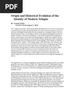 Origin and Historical Evolution of The Identity of Modern Telugus