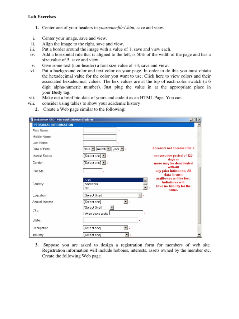 Lab Exercises 1. Center One of Your Headers in Yournamefile1.htm, Save