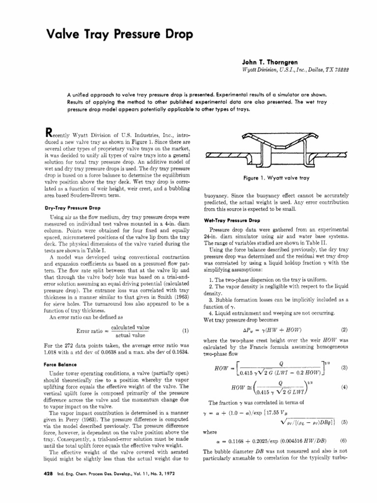 Valve Tray Pressure Drop PDF PDF Pressure Standard Deviation