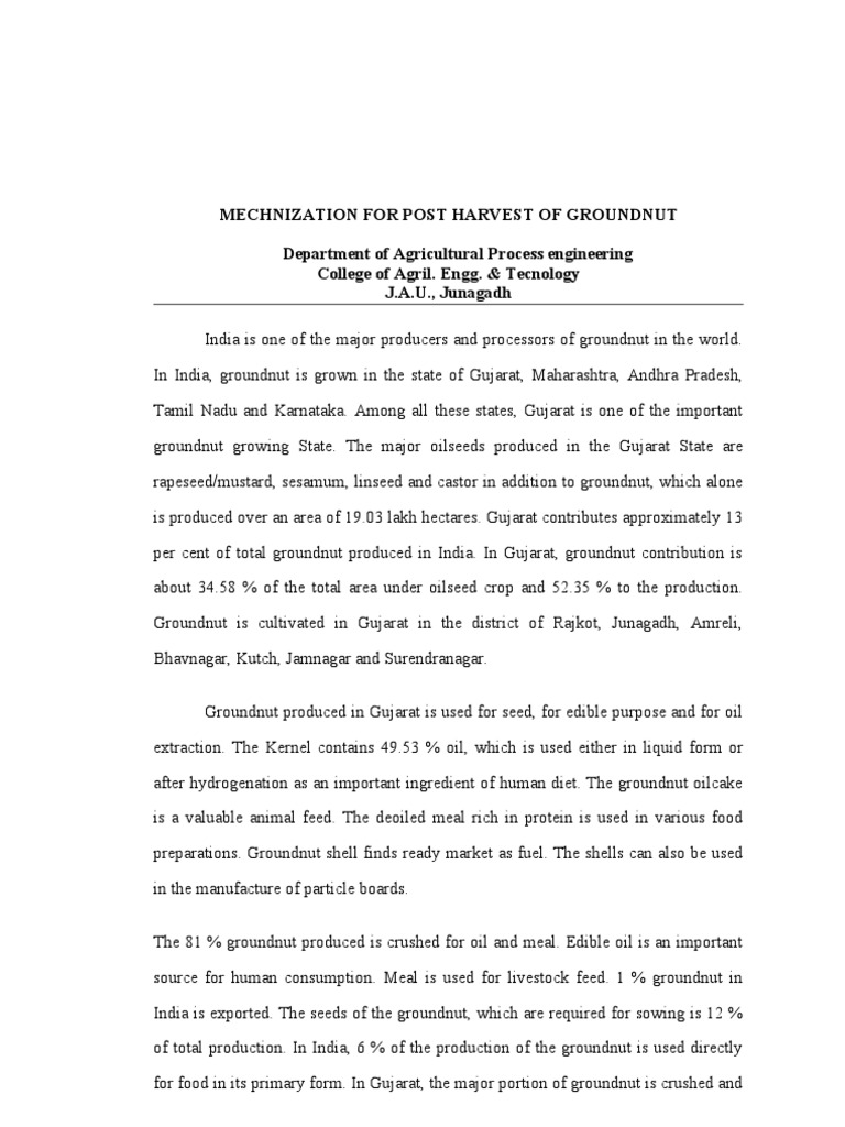 Mechnization For Post Harvest of Groundnut | PDF | Peanuts | Vegetable Oil