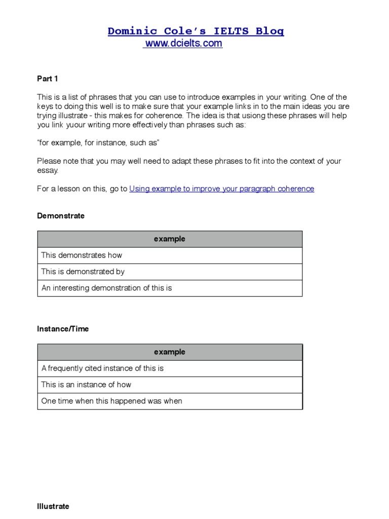 IELTS Writing: Example Phrases Guide | PDF