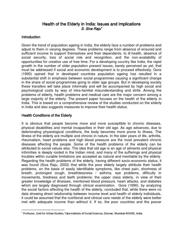 Health Challenges of the Elderly in India | PDF | Old Age | Chronic ...