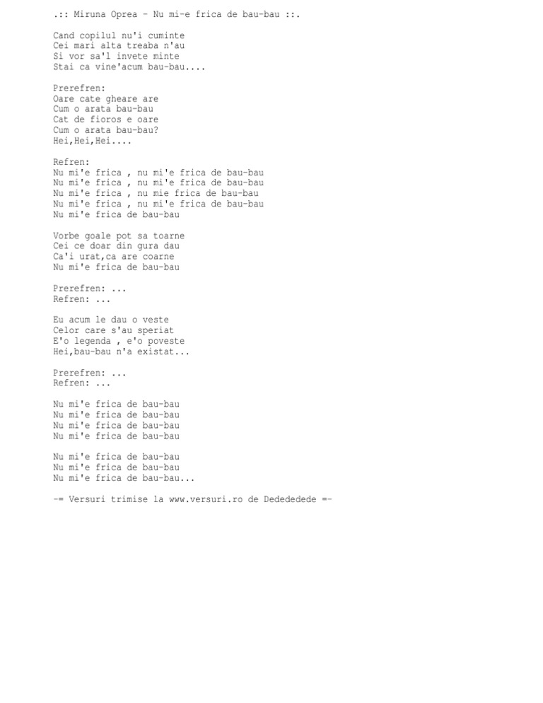 Miruna Oprea Nu Mi E Frica De Bau Bau