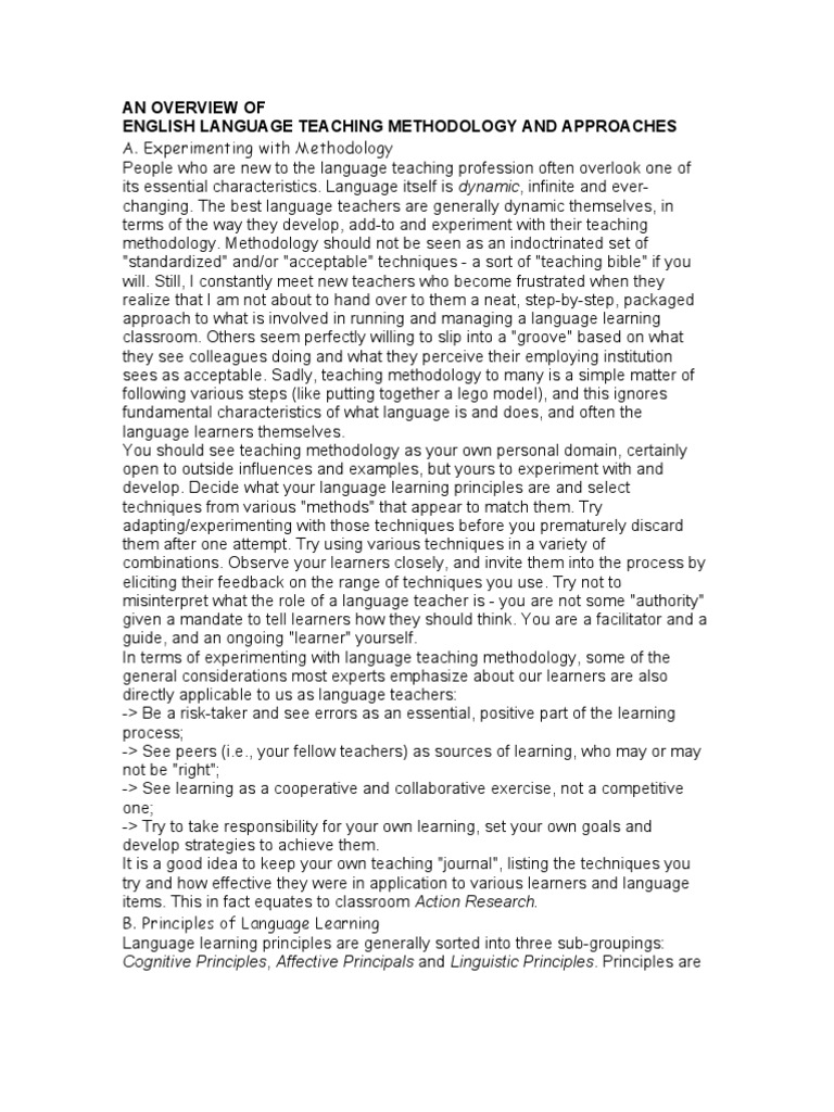 Overview of English Teaching Methodology | PDF | Language Education ...