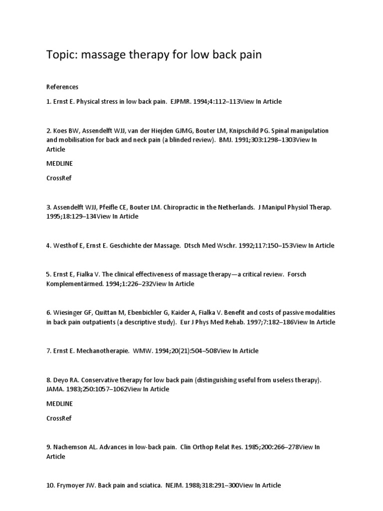 Topic Massage Therapy For Low Back Pain PDF Physical Therapy Low Back Pain