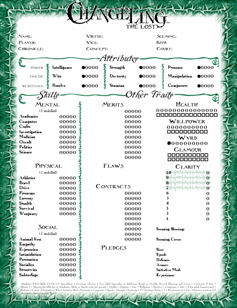 Changeling: The Lost 2E Character Sheet | PDF