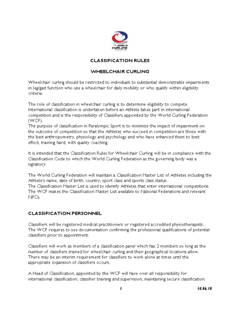 Wheelchair Curling Classification Rules PDF Paralympic Games