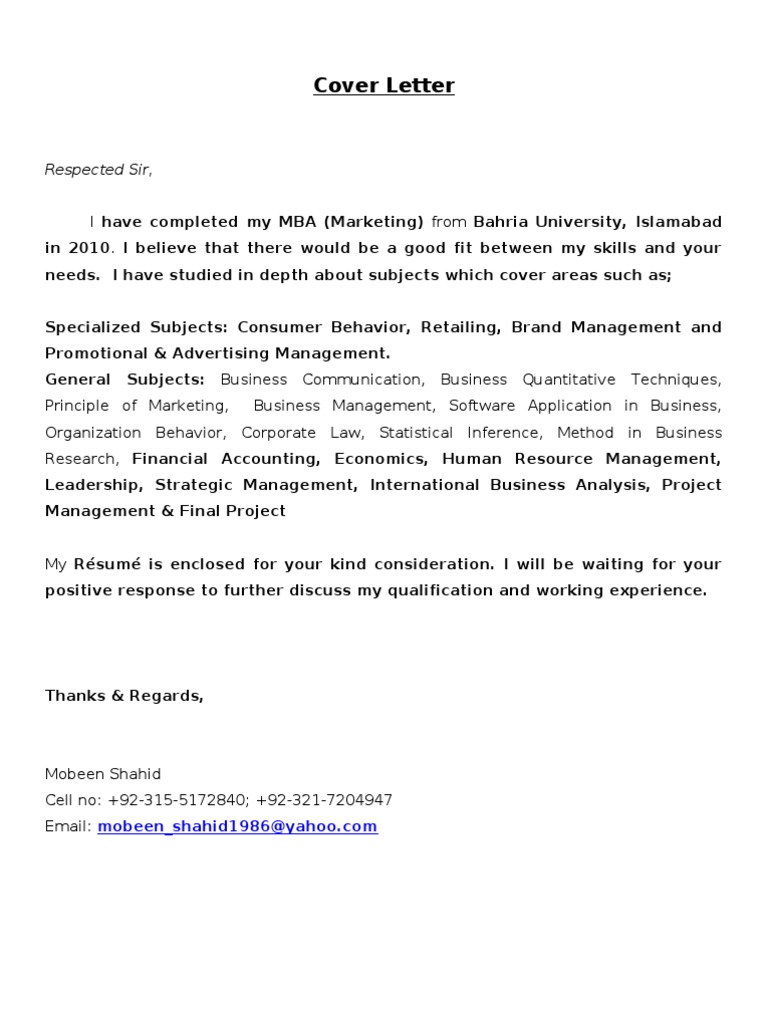 Cover Letter: Respected Sir | PDF | Career & Growth | Business