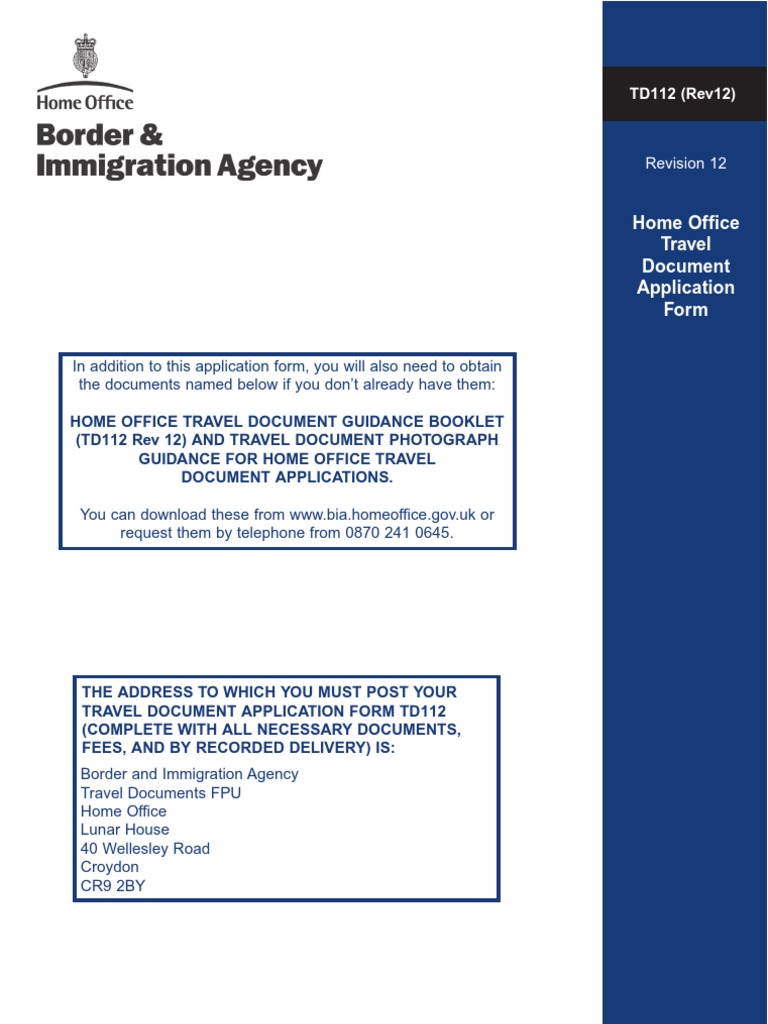 UK Home Office Td112rev12 Form PDF Payments Cheque