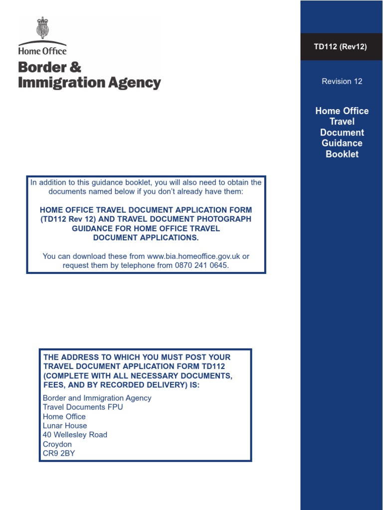 UK Home Office Td112rev12 Guide PDF Passport Refugee