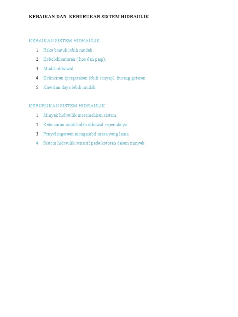 Kebaikan Sistem Hidraulik Pdf
