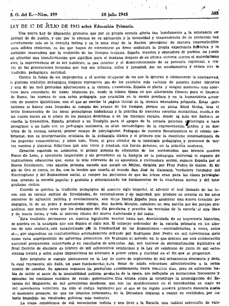 Ley de Educación Primaria de 1945 | PDF | Educación primaria | Iglesia ...