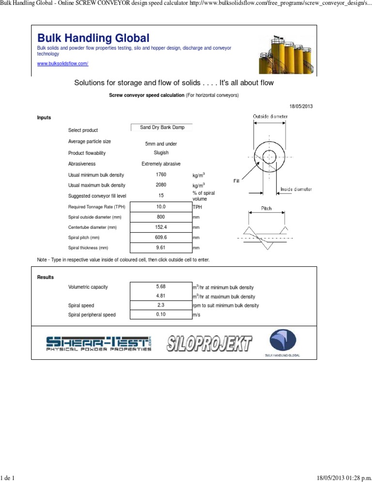 SCREW CONVEYOR Design Speed Calculator PDF