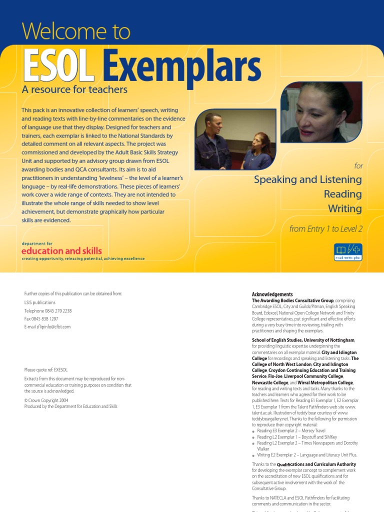 ESOL Exemplars | PDF | English As A Second Or Foreign Language | Clause