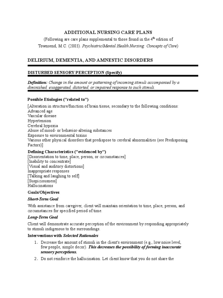 Additional Nursing Care Plans Schizophrenia