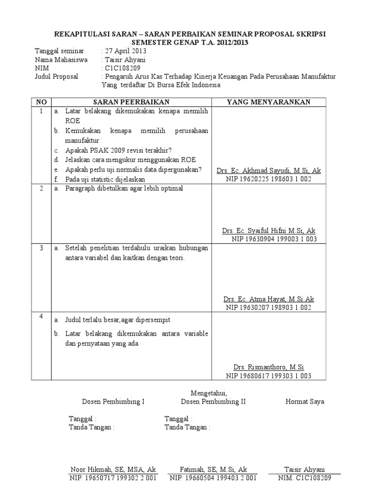 Saran Perbaikan Proposal Skripsi | PDF