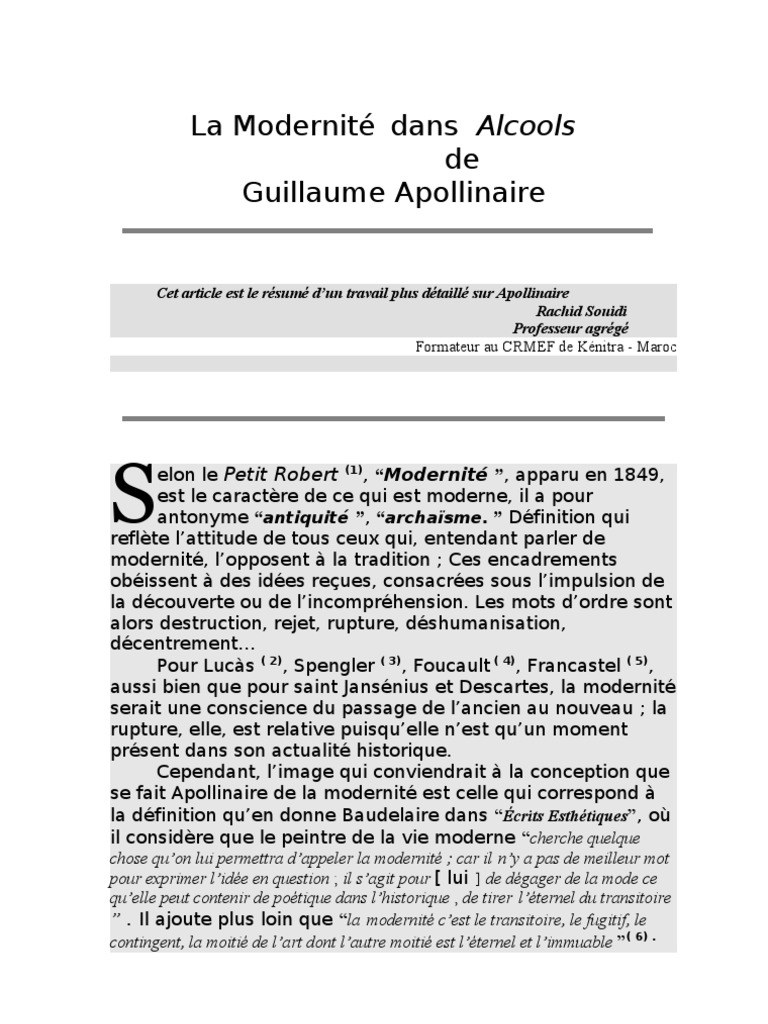 La Modernite Dans Alcools Pdf Modernite Poesie