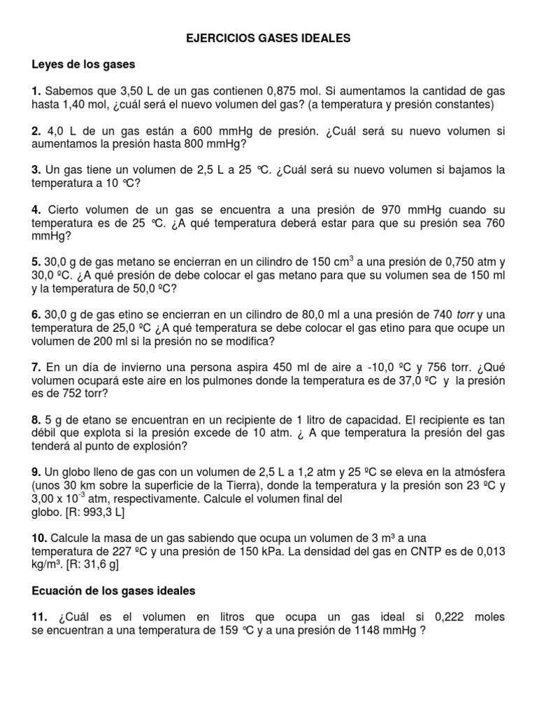 Ejercicios Resueltos de Gases Ideales | PDF | Gases | Oxígeno