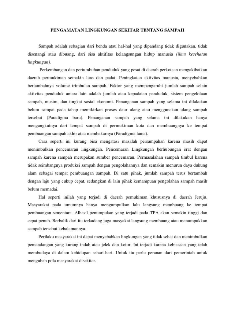 Pengamatan Lingkungan Sekitar Tentang Sampah