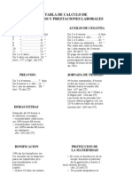 7) Tabla de Cálculo de Prestaciones Laborales