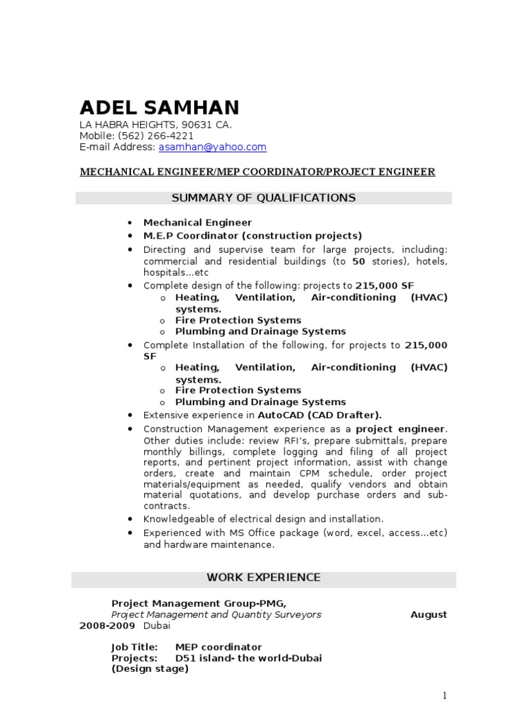 Adel Resume PDF Hvac Engineering
