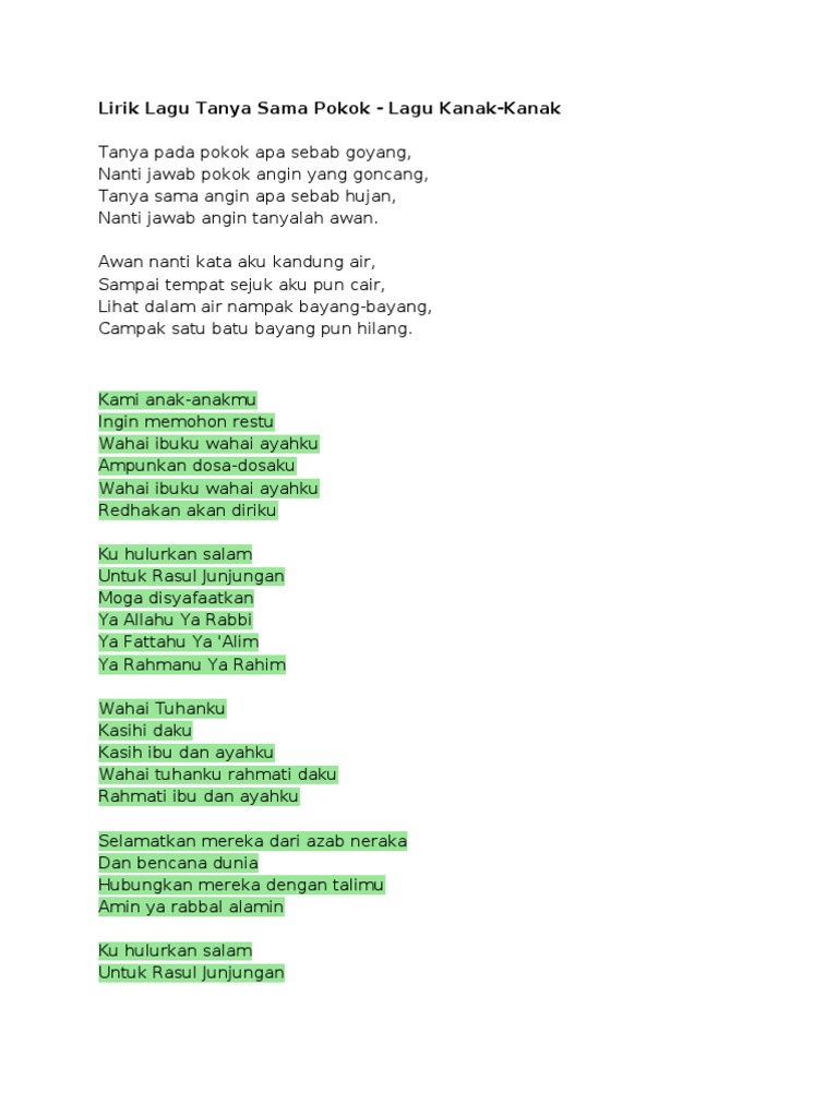 lagu tanya sama pokok