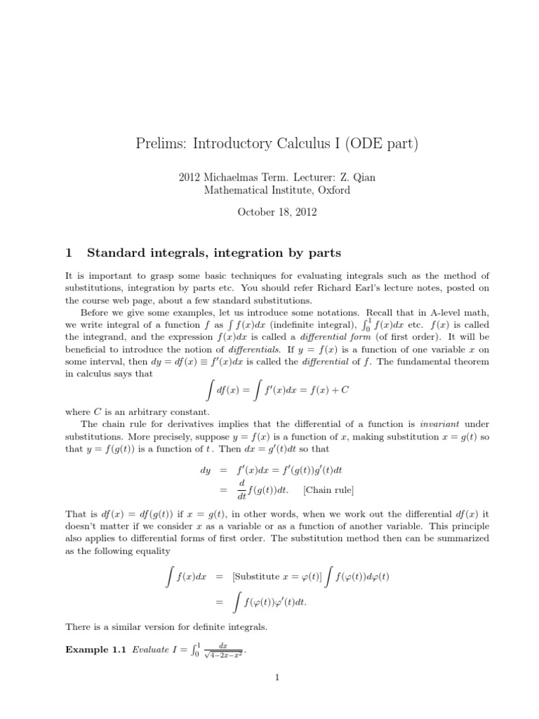 Introductory Calculus I: Integrals & DEs | PDF | Eigenvalues And ...