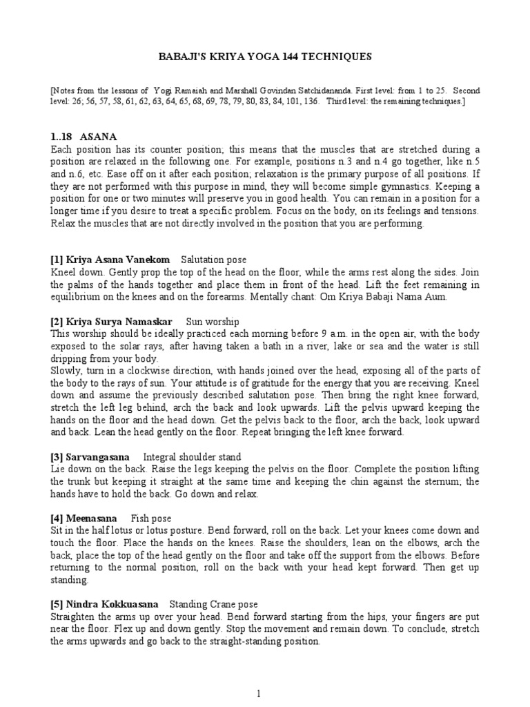 Kriya Yoga Of Babaji 144 Techniques Pdf To Word