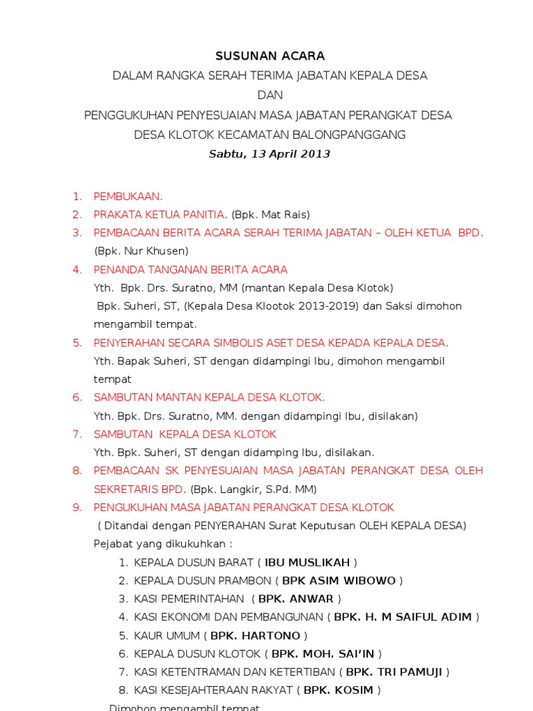 Naskah Pembawa Acara Serah Terima Jabatan Kepala Sekolah Kumpulan Referensi Teks Pidato
