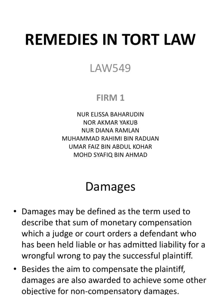 Remedies in Tort Law | PDF | Damages | Tort
