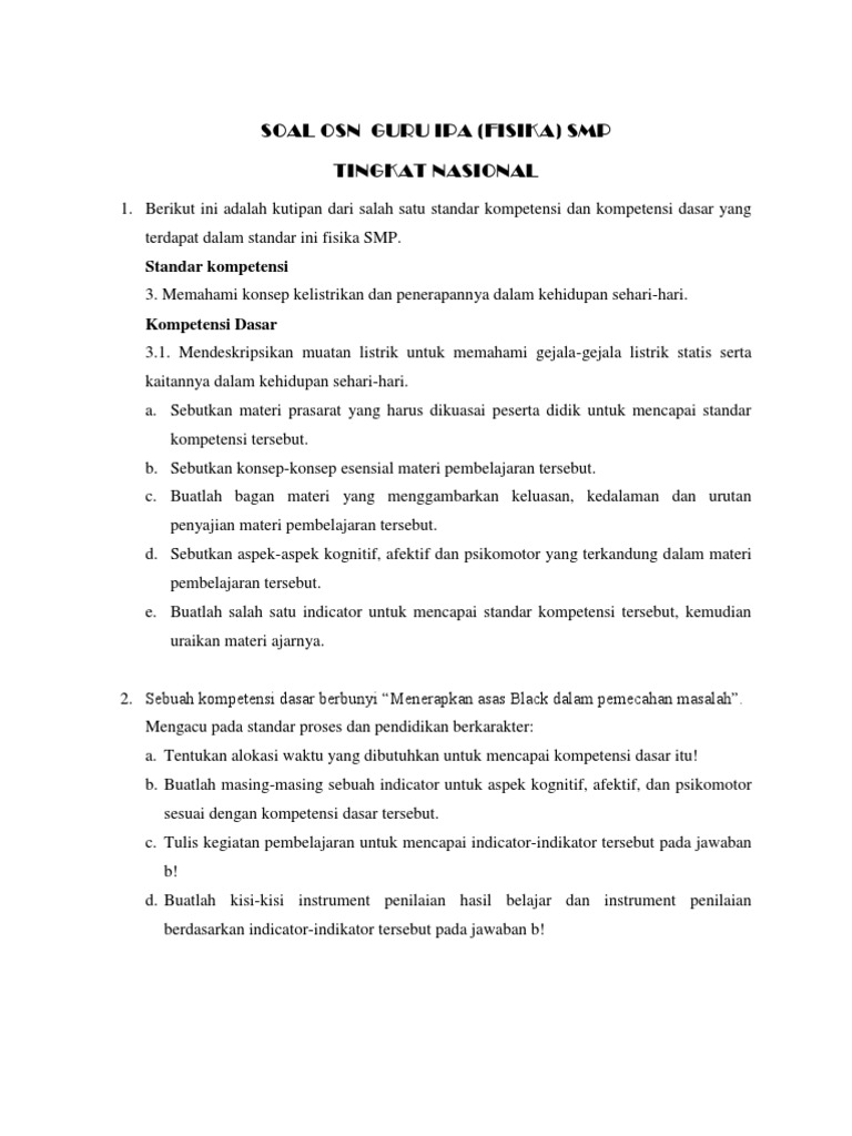 Soal Osn Guru Ipa Smp Teori
