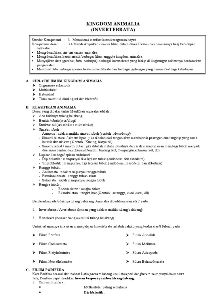 Handout Invertebrata 3 4 Doc