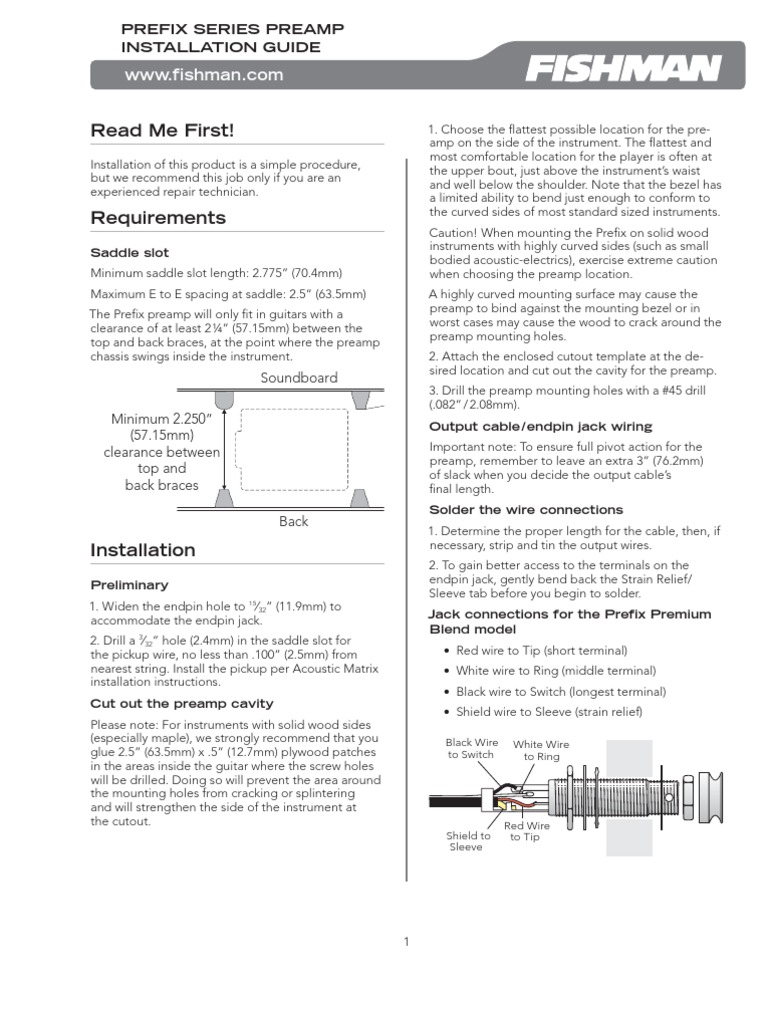 Prefix Premium Blend Preamp Installation Guide PDF Guitars Equipment