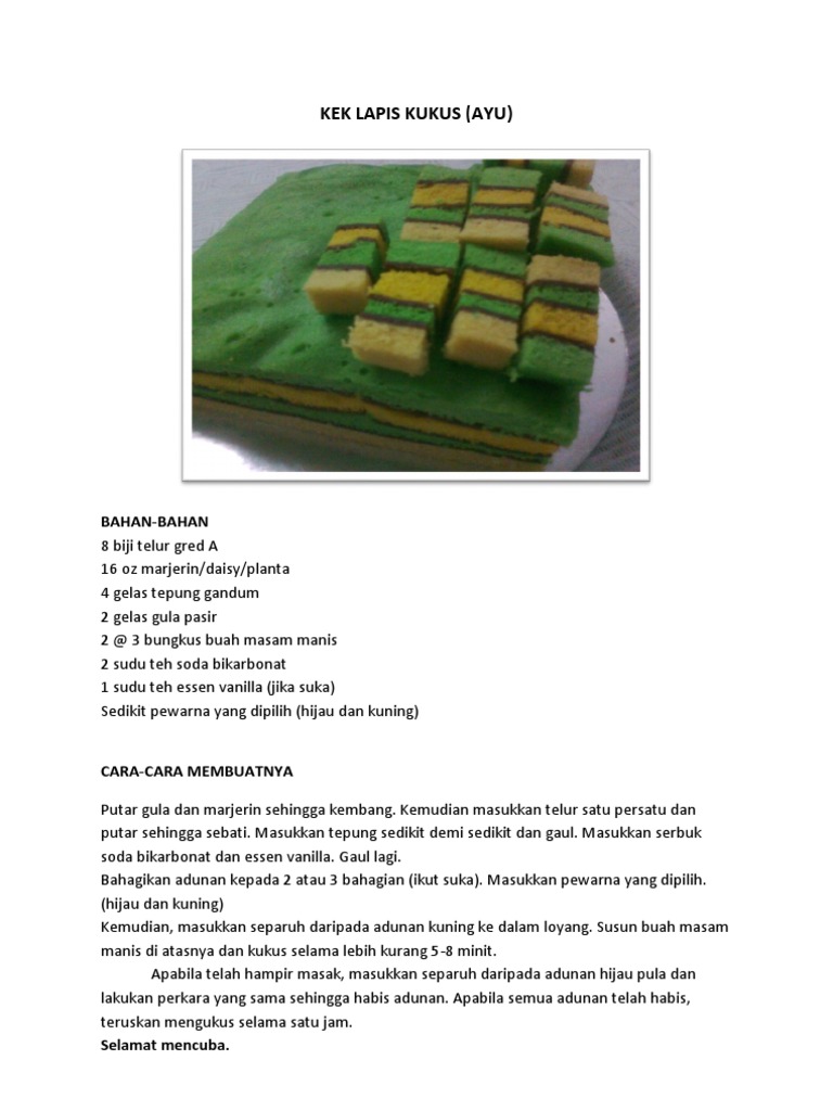 kek lapis masam manis kukus