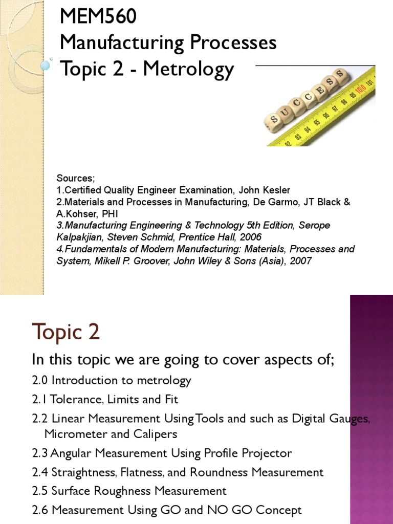 MEM560 Topic 2 Metrology & Instrumentation PDF Engineering