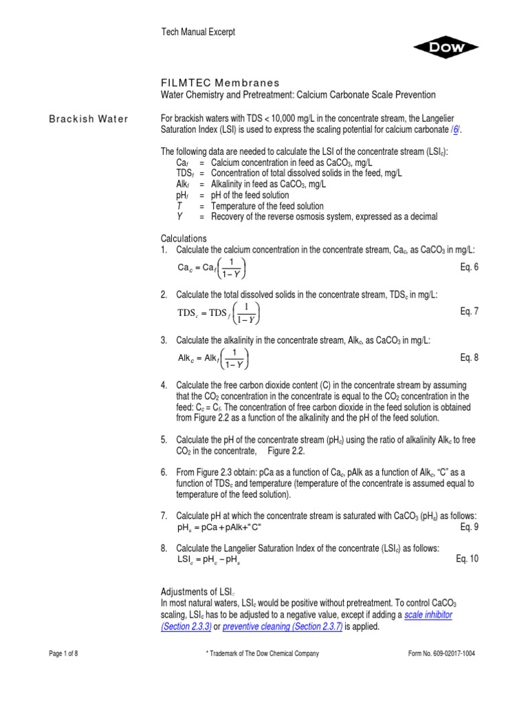 Calcium Carbonate Scale Control in RO | PDF | Alkalinity | Ph