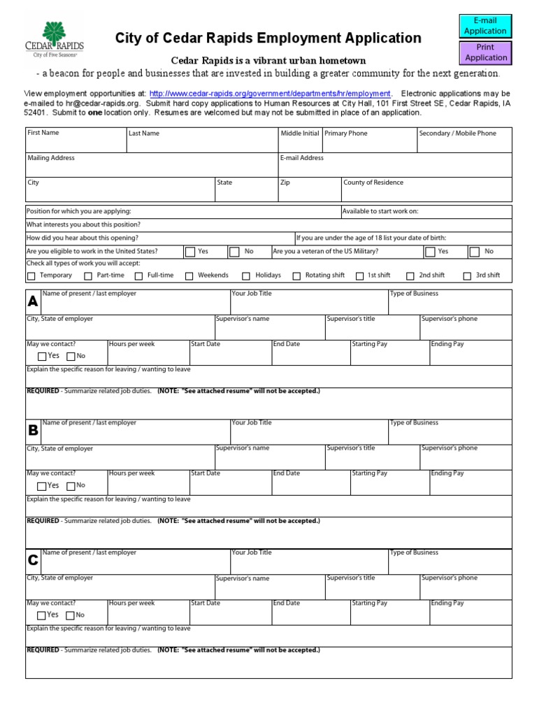 City of Cedar Rapids Employment Application | PDF | Career & Growth
