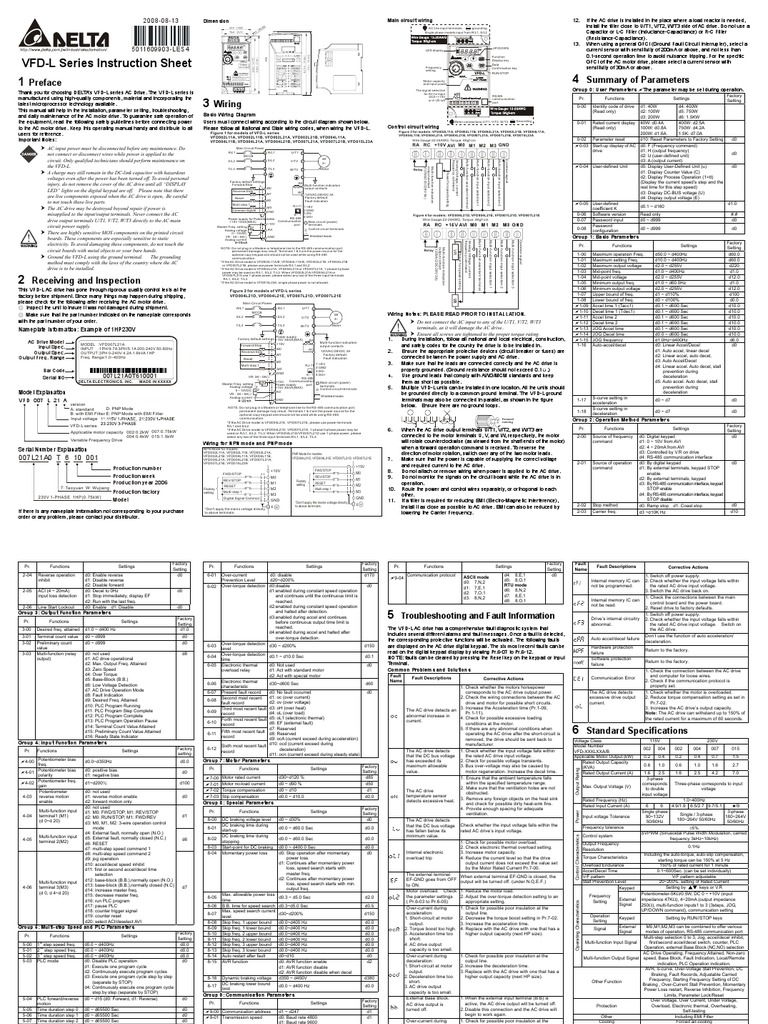 Delta Vfd007l21a | PDF | Electric Motor | Alternating Current