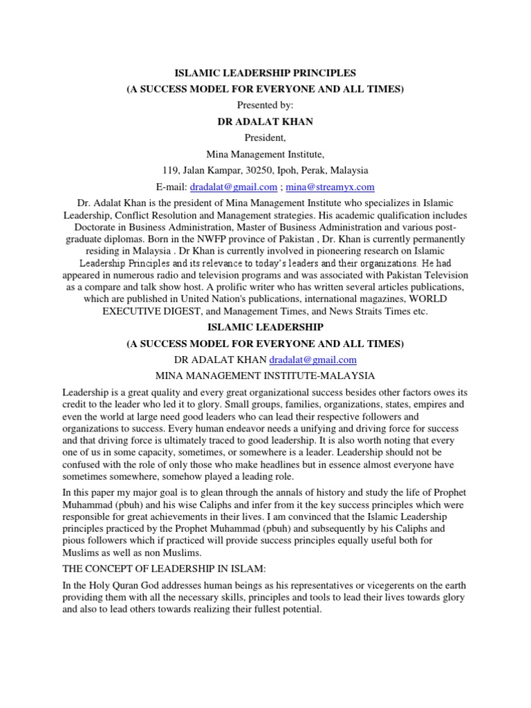 Islamic Leadership Principles by Dr. Adalat | PDF | Hadith | Muhammad