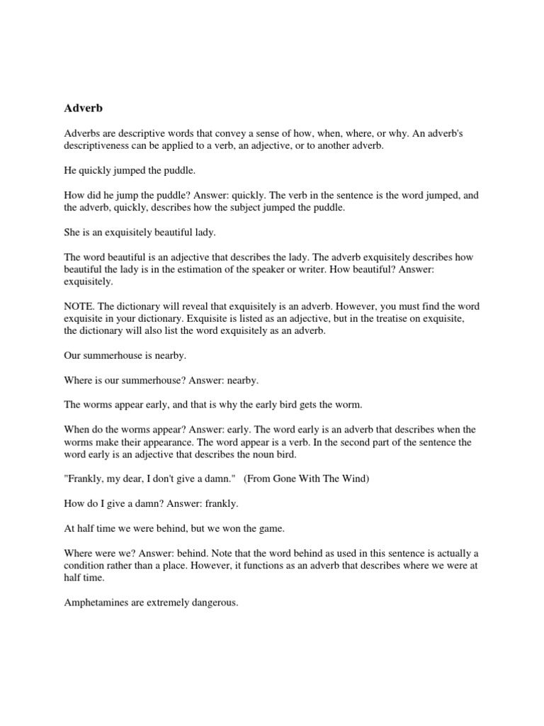 Adverb | Adverb | Adjective