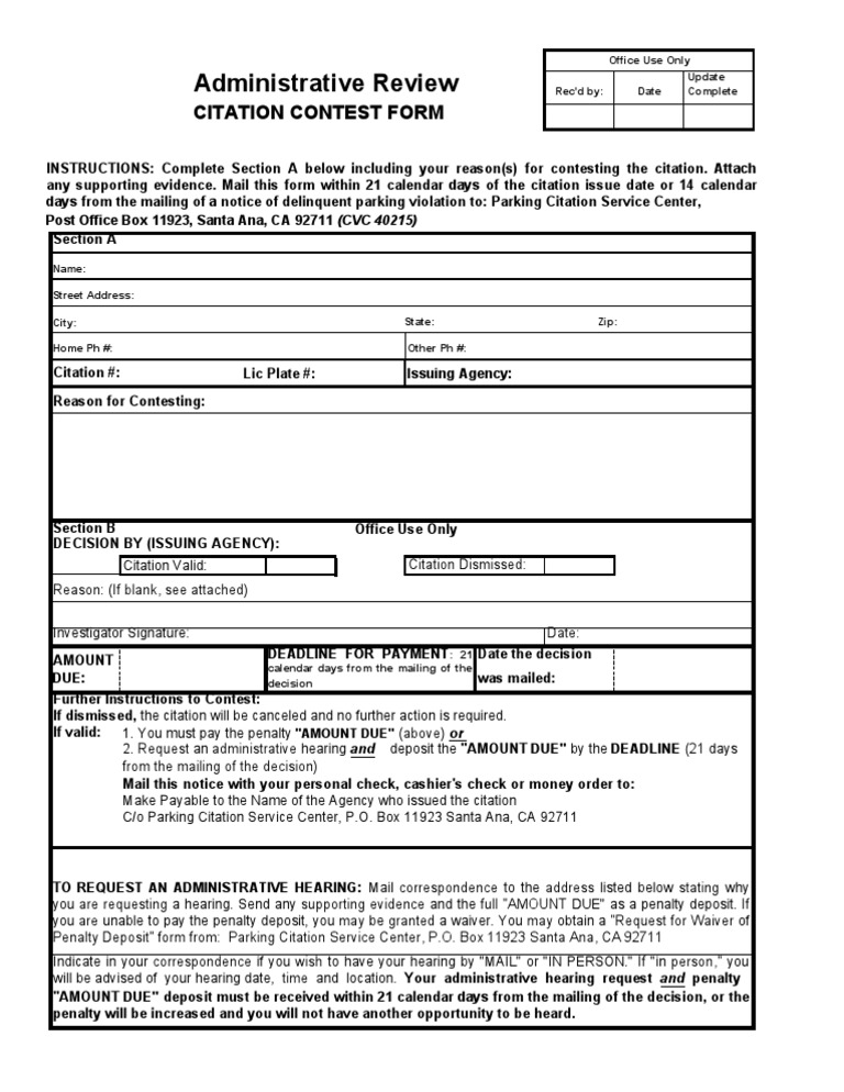 Administrative Review: Citation Contest Form | PDF