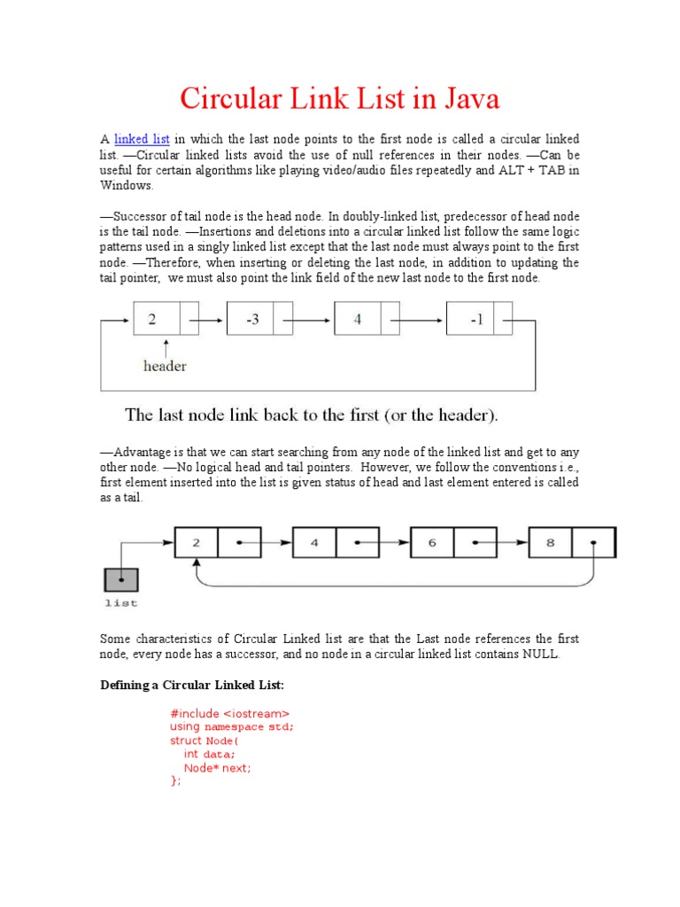 Circular Link List in Java Integer Science) Computer